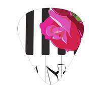 Abstract Piano Music And Red Rose Flowers,12 Pcs Guitar Pick,3 Different Thickness Plectrums for Acoustic Guitar Bass Ukulele (0.46mm 0.96mm 0.71mm)