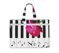 Abstract Piano Music And Red Rose Flowers,Canvas Document Bag Zipper File Tote Bag Handbag Briefcase for School Office