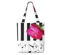 Abstract Piano Music And Red Rose Flowers,Reusable Grocery Bags Shopping Tote Bags Large Capacity Canvas Shoulder bag