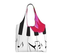 Abstract Piano Music And Red Rose Flowers,Reusable Tote Bags Grocery Bags Large Capacity Canvas Shopping Shoulder bag
