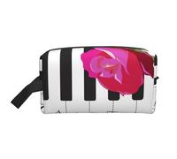 Abstract Piano Music and Red Rose FlowersLarge Capacity Cosmetic Organizer,Travel Makeup Bag for Women