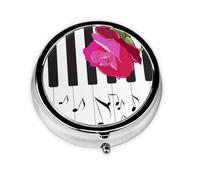 Abstract Piano Music and Red Rose FlowersMeta Pill Box 3 Compartment Medicine Case,Portable Organizer