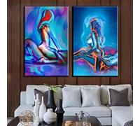 Abstract Pictures Woman and Man Sexy Body Art Prints and Poster Modern Figure Canvas Painting Wall Art Home Decoration 30x50cm(12x20in) x2 with frame