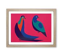 Abstract Pigeon Birds Framed Wall Art Print A2 Oak | Ready to Hang, Premium Gi Paper, Fade-Resistant Inks, Securely Packaged, UK Made