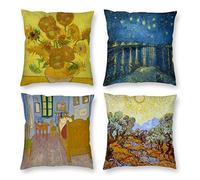 Abstract Pillow Covers Pack of 4 Square Decorative Yellow Cushion Covers for Sofa Couch Home Car Van Gogh Painting 40x40 cm
