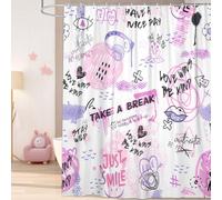 Abstract Pink and Purple Shower Curtain for Girls, Inspirational Quotes Shower Curtain Set for Bathroom, Fashion Women Fabric Shower Curtain Restroom Bathtub Decor Accessories with Hooks 72X 72 inch