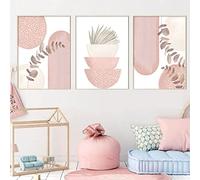 Abstract Pink Canvas Wall Art Boho Beige Posters for Bedroom Decor Botanical Print Geometric Painting Minimalist Plant Pictures 16x24inx3 No Frame
