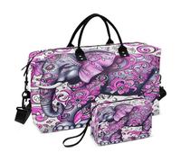 Abstract Pink Cartoon Elephant Travel Duffel Bags Gym Bag Weekender Handbag with Toiletry Bag for Women Girls Men