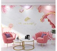 Abstract Pink Geometric Leaves Marble Effect 3D Wallpaper Easy Install Feature Office Living Room Sofa Bedroom TV Background Wall Decoration-250cm×170cm