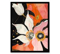 Abstract Pink Orange Flowers Artwork Floral Boho Framed Art Print Artery8 Multi A4