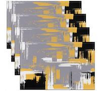 Abstract Placemats Set of 4, Modern Abstract Art Place Mats 45x30cm for Dining Table s, Yellow Grey Black Retro Table Mats for Kitchen Dinner Indoor