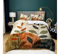 Abstract Plant Leaf Color Duvet Cover 3 Pieces Super King Size, Soft Polycotton Bedding Sets 260 x 220 cm Includes 2 Pillowcases with Zipper Closure for Kids Teens - Easy Care