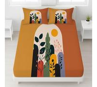 Abstract Plants Super King Fitted Sheet Orange Bed Sheets Deep Pocket 12 inch (30 cm) Soft Cozy 3 Piece Microfibre Bed Sheet 180x200 cm with 2 Pillowcases 50x75 cm