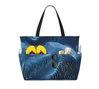 Abstract Polygonal Space Print Large Waterproof Beach Tote Bag for Women with Zip and Pockets Foldable Handbag for Travel Pool Shopping Holiday Gym