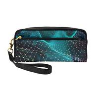 Abstract Polygonal Space Printed Leather Makeup Bags with Wrist Strap Portable Travel Toiletry Bag Cosmetic Organizer Bag for Women