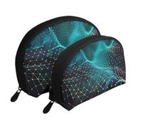 Abstract Polygonal Space Printed Makeup Bags 2-Piece Portable Shell Travel Toiletry Bag Cosmetic Organizer Bag for Women