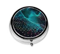 Abstract Polygonal Space Printed Round Pill Organizer with 3 Compartments, Portable Mini Pill Box Pill Case for Medicine, Vitamin, Fish Oil, Supplements