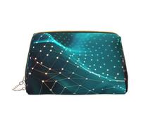 Abstract Polygonal Space Printed Small Makeup Bag Portable Leather Make up Bag Travel Zipper Cosmetic Bags Organizer for Women