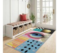 Abstract Pop Art Long Runner Rug 60x240 cm for Bedside Laundry, Non Slip Surrealism Eye Geometric Colour Block Totem Runner Carpets - Narrow Bright Yellow Rugs Washable Carpet for Entryway Kitchen