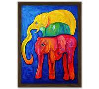 Abstract Pop Art Surrealism Elephants Colourful Oil Artwork Framed Wall Art Print A4 Artery8 Brown One Size