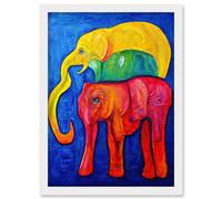 Abstract Pop Art Surrealism Elephants Colourful Oil Artwork Framed Wall Art Print A4 Artery8 White One Size