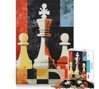 Abstract Pop Chess Pieces Art Puzzles for Adults 1000 Pieces Brain Calisthen Indoor Play Pattern Assemble Home Display (38x26cm)