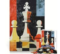 Abstract Pop Chess Pieces Art Puzzles for Adults 1000 Pieces Brain Calisthen Indoor Play Pattern Assemble Home Display (38x26cm)