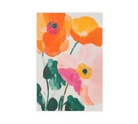 Abstract Poppy Flower, Bohemian Dopamine Botanical Art Canvas Poster Wall Art Decor Print Picture Paintings for Living Room Bedroom Decoration 12" L X 18" W