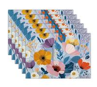 Abstract Poppy Flowers Table Mats Set of 6 Scandinavian Style Placemats for Kitchen Dinning Restaurant Place Mats for Table, 45x30cm, Blue