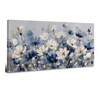 Abstract Poppy Wall Art Blue and White Flower Pictures Wall Decor Nature Wildflowers Canvas Prints Vintage Aesthetic Posters Blossom Plant Painting Artwork Bathroom Bedroom Home Decorations 20x40"