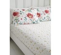Abstract Poppy White Fitted Sheet Single 90 x 190cm - Easy-Care Deep-Fit Bed Sheet with Floral Poppy Design, Soft Breathable Fabric for Single Mattress