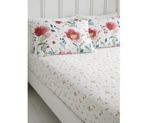 Abstract Poppy White Fitted Sheet Single 90 x 190cm - Easy-Care Deep-Fit Bed Sheet with Floral Poppy Design, Soft Breathable Fabric for Single Mattress