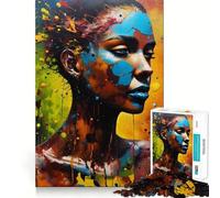Abstract Portrait with Splashes 1000 Piece Jigsaw Puzzles for Adults Teenagers Recall Boost Tight Cut Real Challenge Art Display (50x75cm)