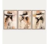 Abstract Portrait Woman with Hat Black Coffee Large Canvas Wall Art Painting Poster Print home Wall Art Picture Modern Decor 42x60cmX3 Unframed