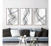 Abstract Poster Black White 50 x 70 cm, Living Room Decoration Wall Pictures Line, Black White Art Wall Art Canvas, Geometry Line Pictures Without Frame (D, 60 x 90 cm x 3)