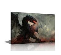 Abstract Poster Decor Wall Art Decor Dragon Art Paintings Artwork Modern Home Decor Mythical Creatures Canvas Print for Home Living Room Dining Room Stretched and Framed Ready to Hang 18x12in