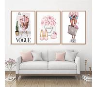Abstract Posters with Romantic Pink Beauty and Flower Theme, Coloured Comic Style, Stylish Wall Decoration for Living Room and Bedroom, 40 x 60 cm, Set of 3, Without Frame