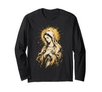 Abstract Praying Virgin Mary Catholic Devotional Sacred Icon Long Sleeve T-Shirt