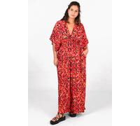 Abstract Print Flared Wide Leg Shirred Jumpsuit with a Deep V Neck in Black & Pink Sarta Black 8-10
