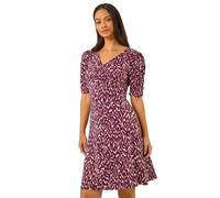 Abstract Print Front Ruched Dress Dusk Wine 10