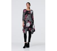 Abstract Print Hanky Hem Knee Length Dress Izabel London Black 12