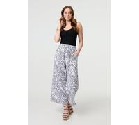 Abstract Print High Waist Wide Leg Trousers Izabel London White 10