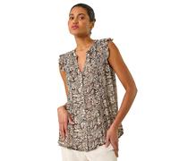 Abstract Print Pintuck Frill Blouse Roman Brown 20