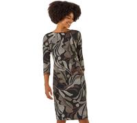 Abstract Print Ruched Midi Stretch Dress Roman Brown 14