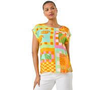 Roman Originals Paisley Print Short Sleeve Top for Women UK - Ladies Everyday Holiday Spring Summer Round Neckline Comfy Soft Evening Vacation Work Party - Orange Abstract - Size 12