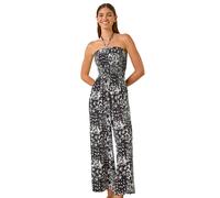 Roman Originals Abstract Print Shirred Bandeau Jumpsuit for Women UK - Ladies Everyday Holiday Spring Summer Bandeau Neckline Comfy Soft Evening Vacation Work Party - Black - Size 18
