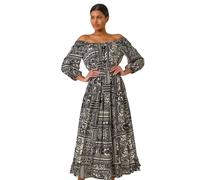Abstract Print Shirred Midi Dress Roman Black 10