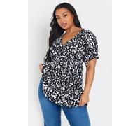 Yours Curve Abstract Print Textured Wrap Top - Women's - Plus Size Curve Black