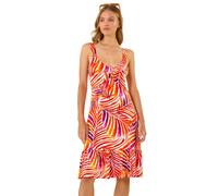 Roman Abstract Print V-Neck Frill Dress for Women UK - Ladies Spring Everyday Summer Holiday Sleeveless Soft Knee Length Comfy Fit & Flare Frock Office Business Gowns - Red - Size 16