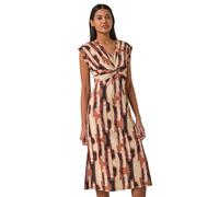 Abstract Print V-Neck Twist Midi Dress Roman Tan 18